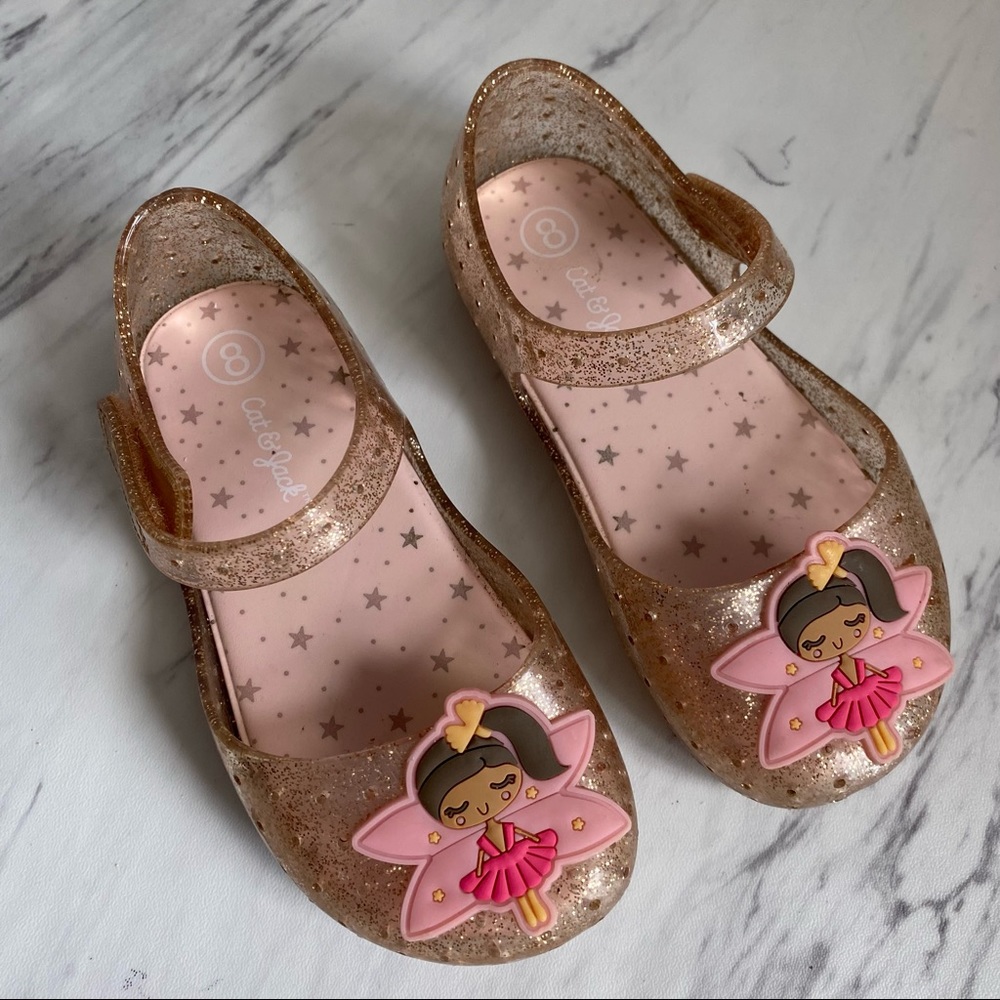 Cat & Jack Fairy Princess Ballerina Pink Glitter Jellies Shoes Mary Janes